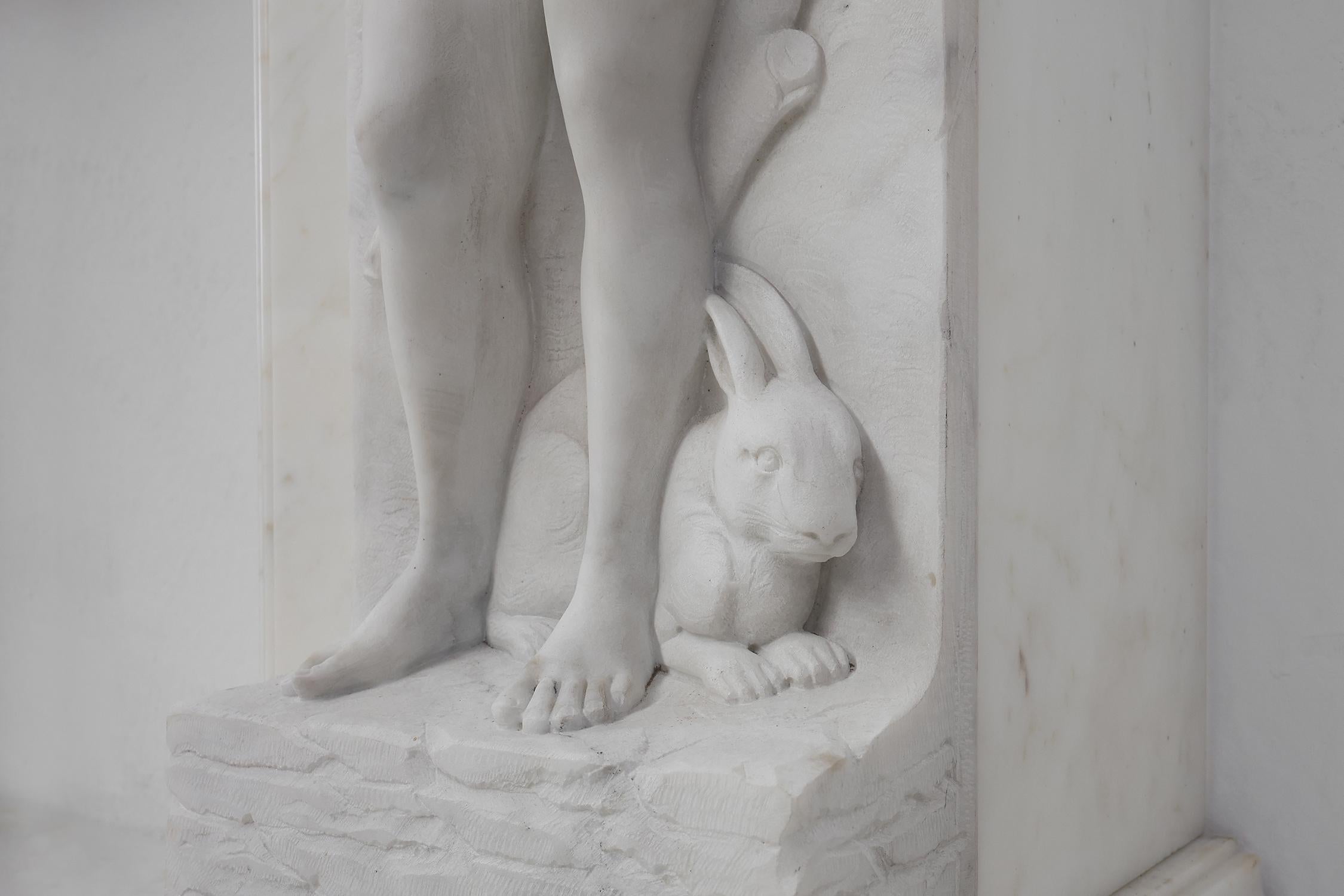 French Carrara marble fire place with Adam and Eve decoration For Sale 4