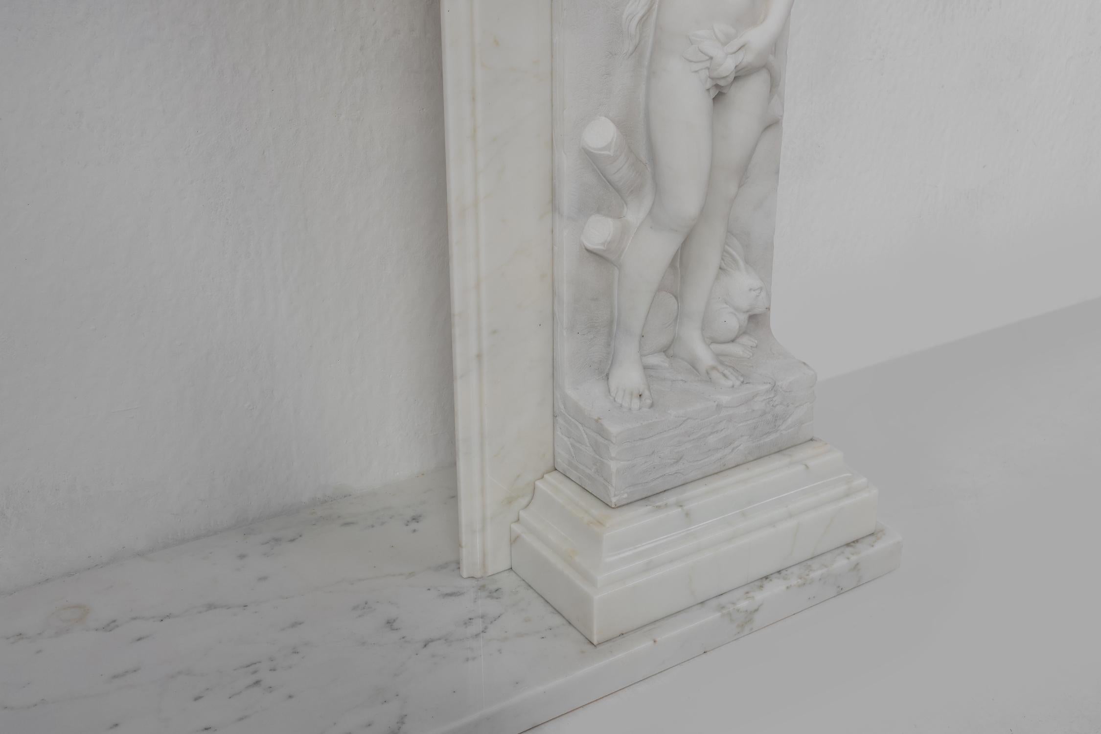 French Carrara marble fire place with Adam and Eve decoration For Sale 5