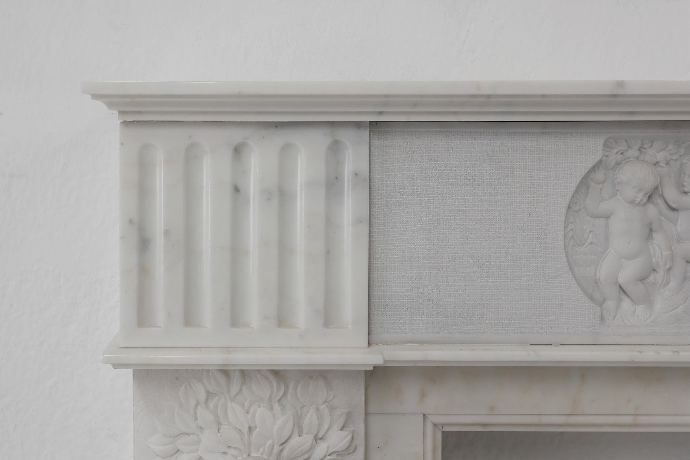 20th Century French Carrara marble fire place with Adam and Eve decoration For Sale