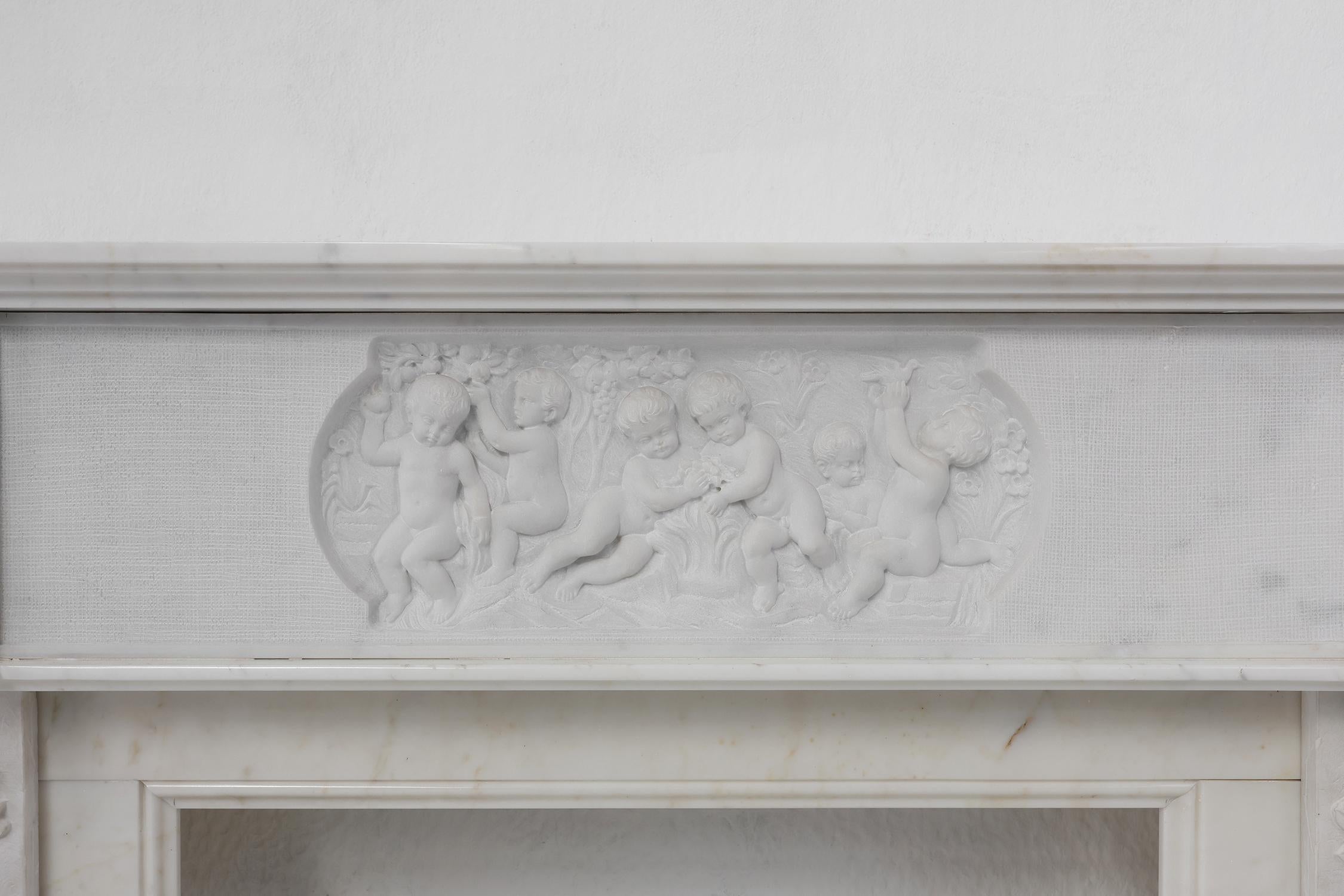 Carrara Marble French Carrara marble fire place with Adam and Eve decoration For Sale