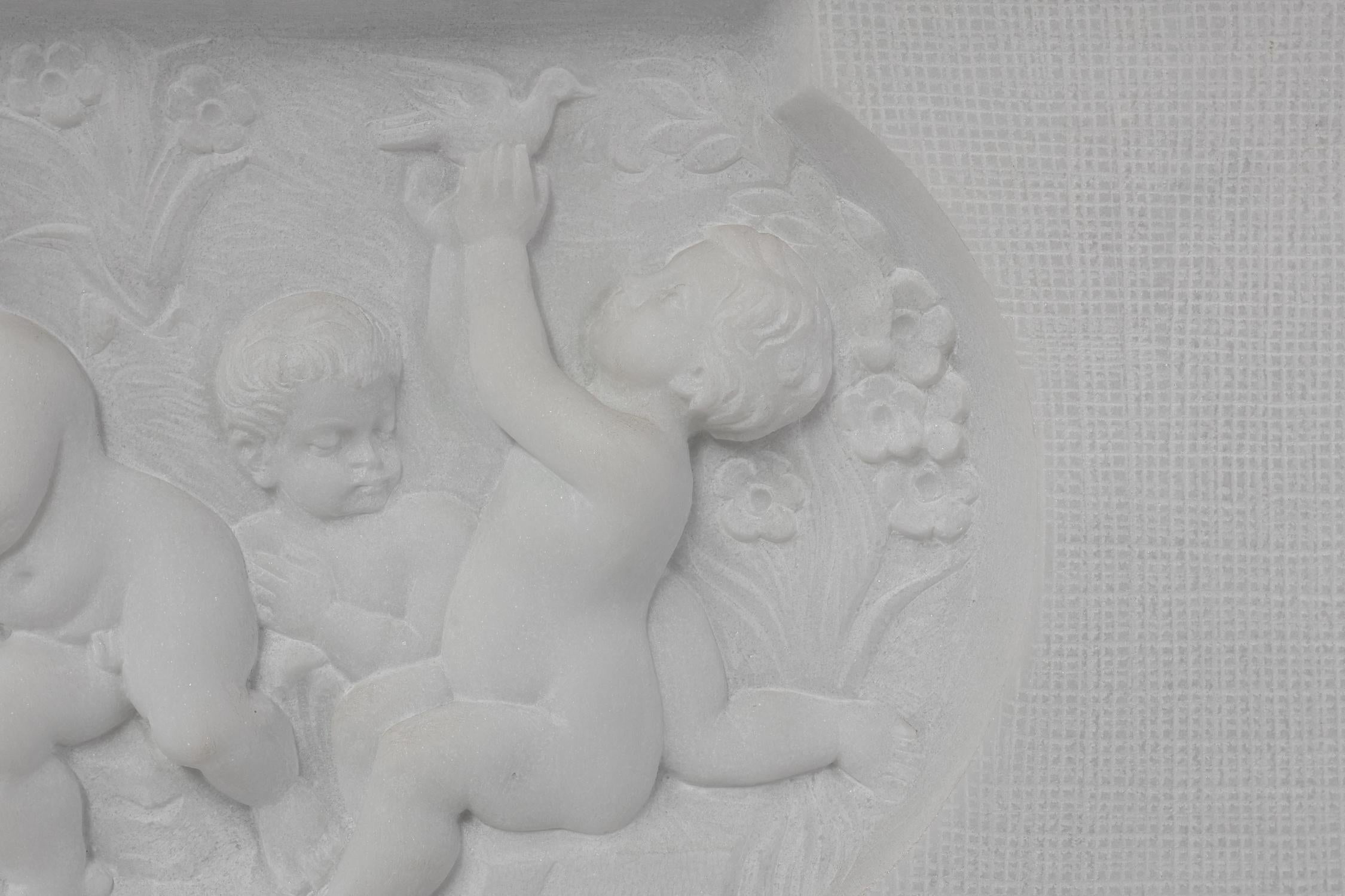 French Carrara marble fire place with Adam and Eve decoration For Sale 2