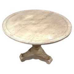 French Carrara Marble Round Pedestal Table — 19th Century