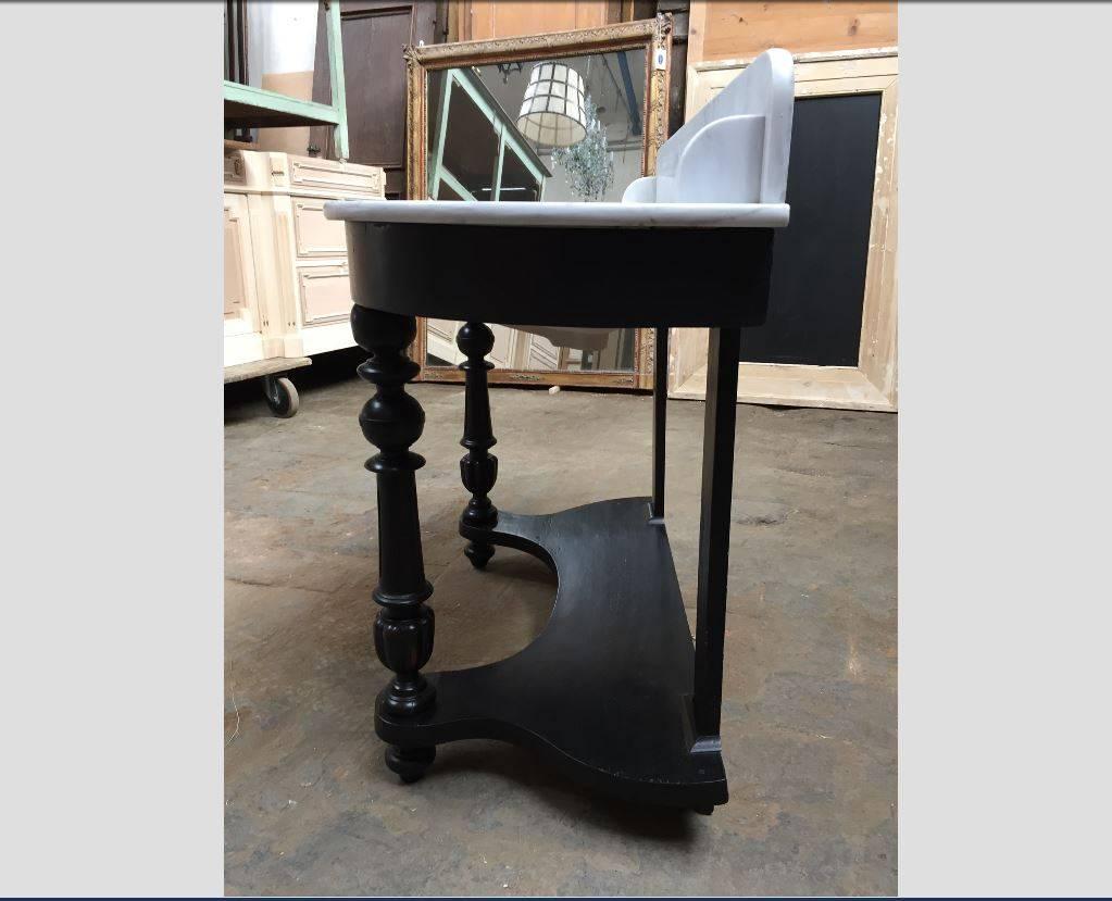 French Carrara Marble Top Sink with Ebonized Wood Base from 1890s 1