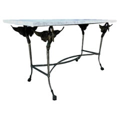 Used French Carrara Marble Top Steel Table With Bronze Swans