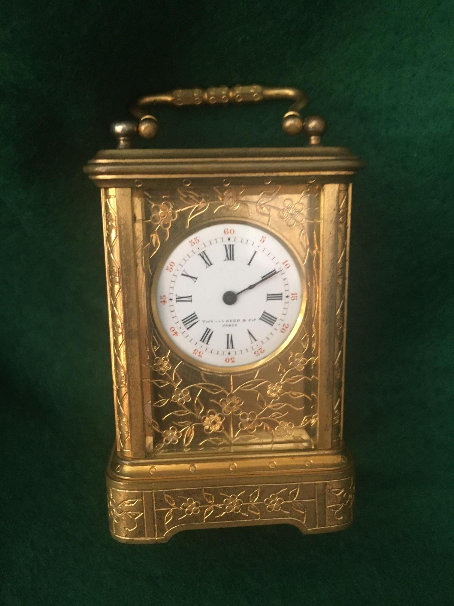 Embossed French Carriage Clock Attr. Drocourt for Tiffany Reed Paris Mignonnette No1 For Sale