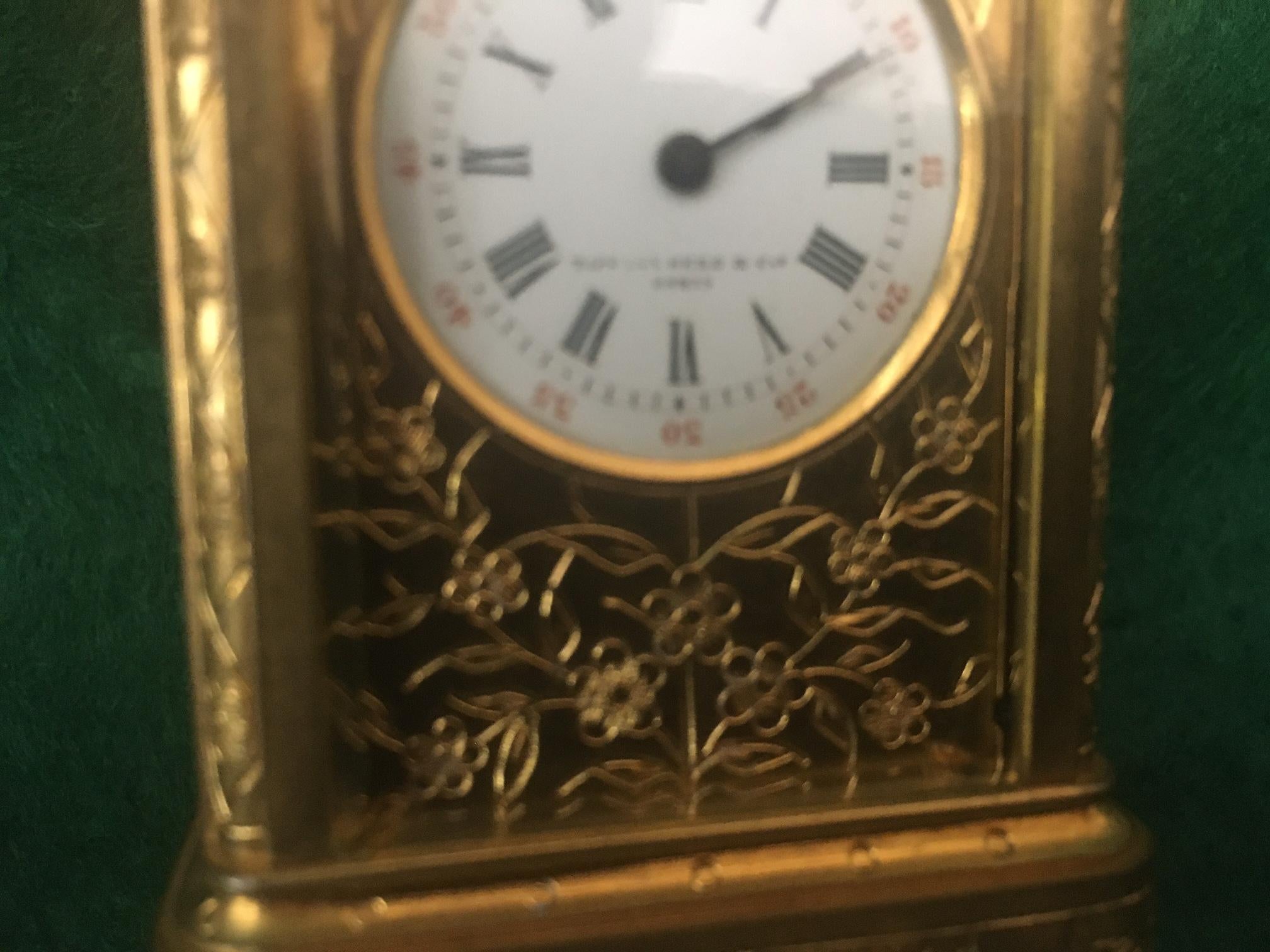 Metal French Carriage Clock Attr. Drocourt for Tiffany Reed Paris Mignonnette No1 For Sale