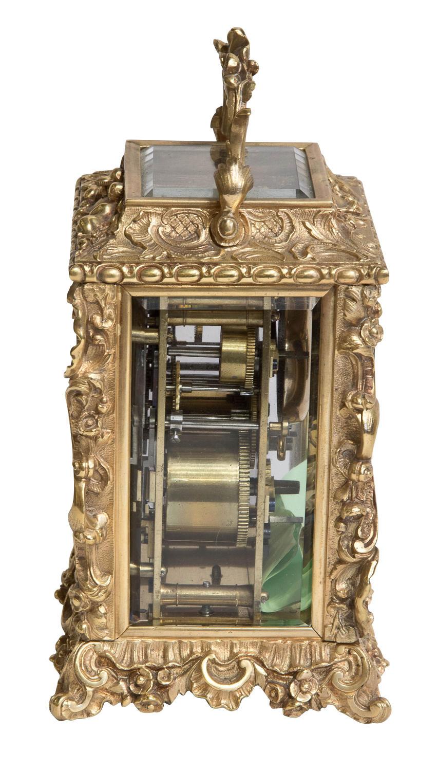 Rococo Revival French Carriage Clock by H. Azur of Paris, circa 1890 For Sale