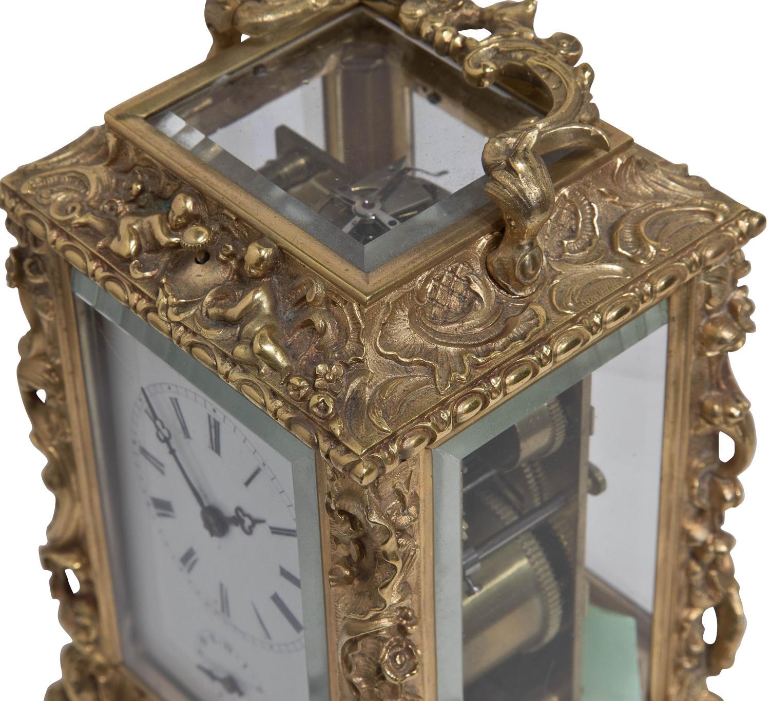 Brass French Carriage Clock by H. Azur of Paris, circa 1890 For Sale