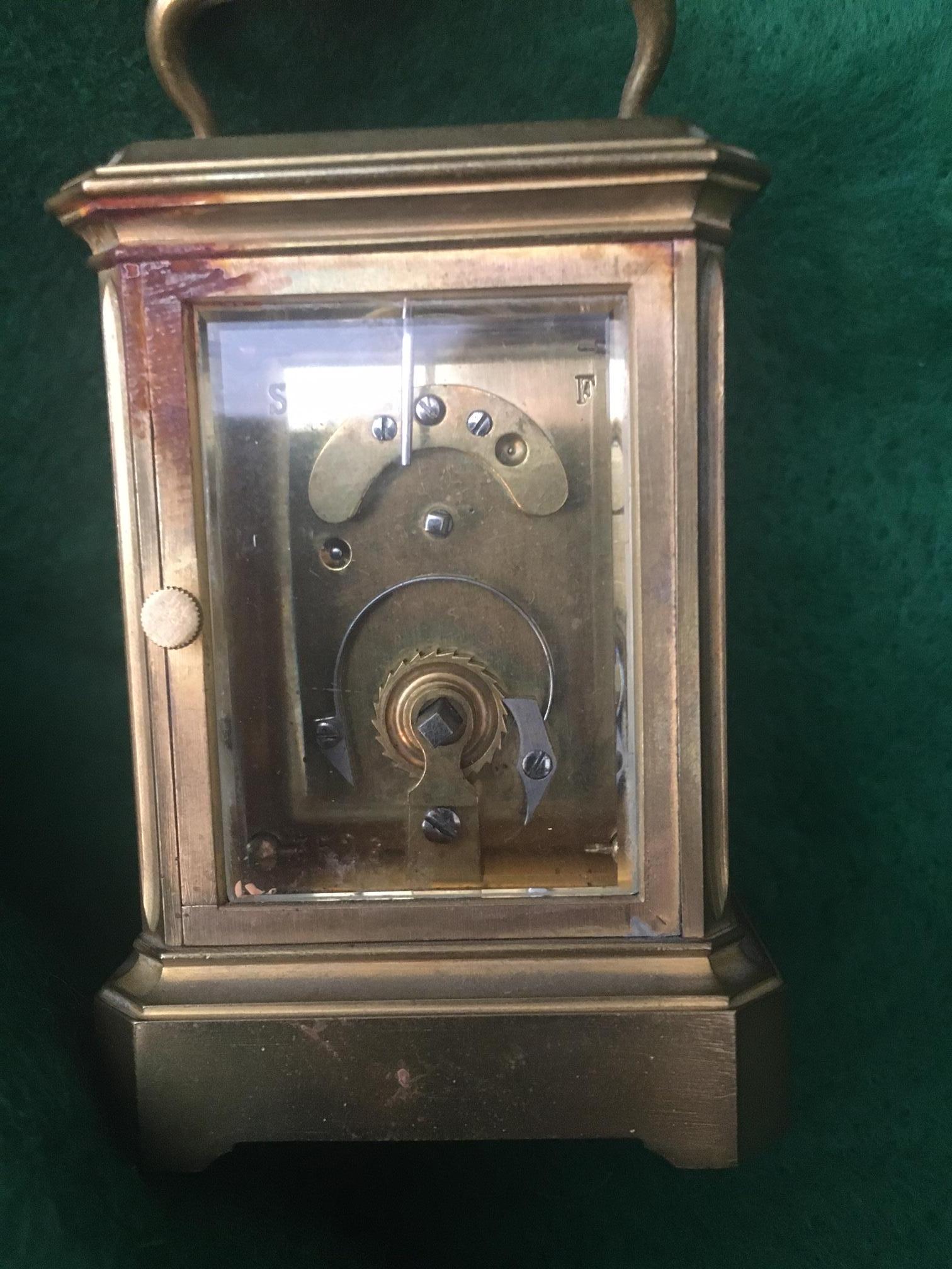 Regency French Carriage Clock Mignonnette No.1 Brass & Beveled Glass Case For Sale