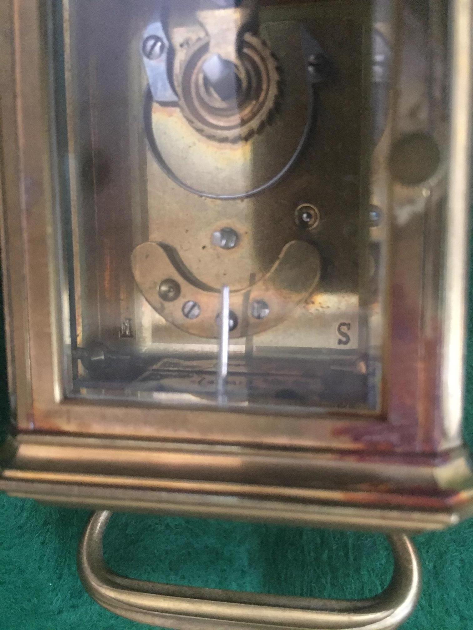 Early 20th Century French Carriage Clock Mignonnette No.1 Brass & Beveled Glass Case For Sale