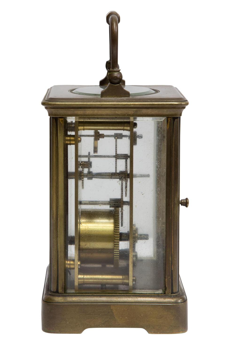Brass French Carriage Clock Timepiece with Enamel Dial by A. Reynoldson Salisbury
