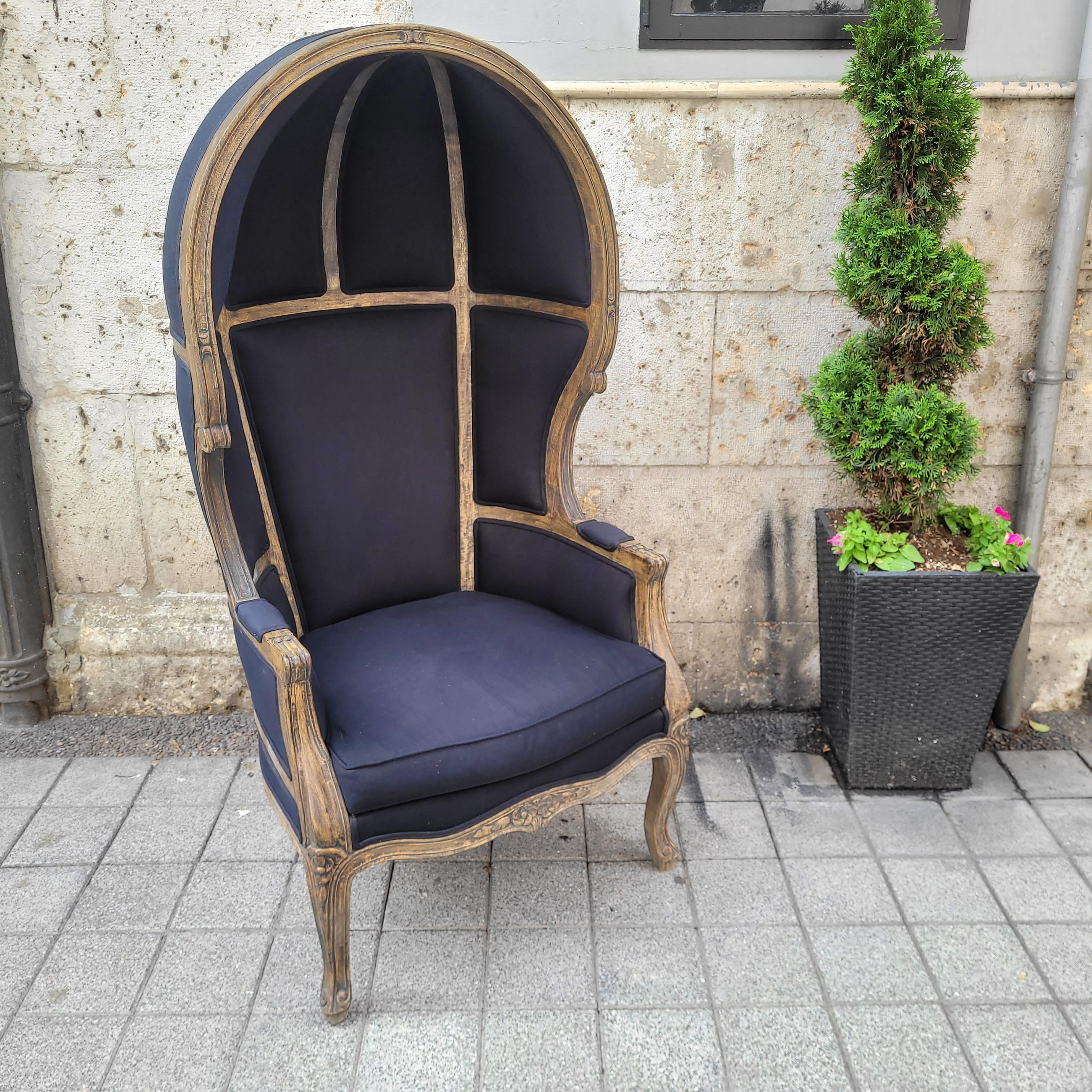 Hand-Crafted French Carriage, Porter Gray armchair Louis XV style, washed wood For Sale