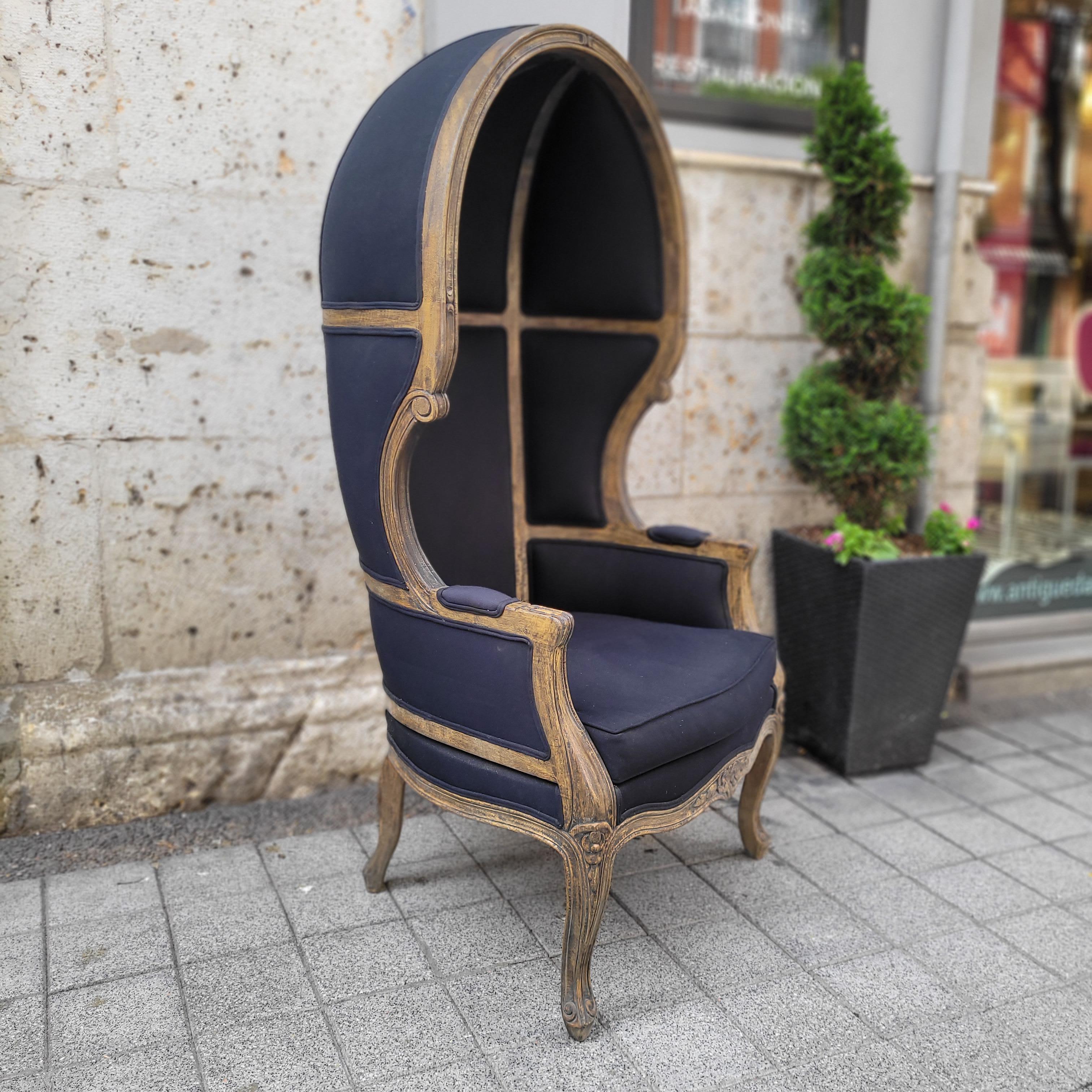 Contemporary French Carriage, Porter Gray armchair Louis XV style, washed wood For Sale