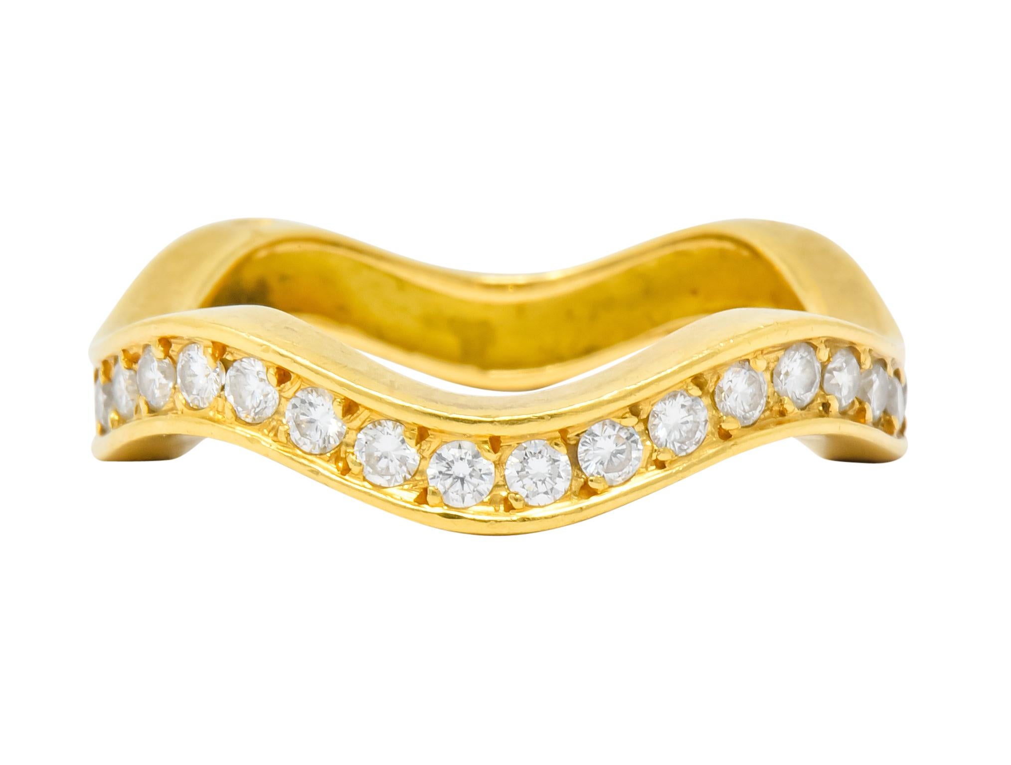 French Cartier 1.56 Carat Diamond 18 Karat Gold Wave Triple Band Stack Rings In Excellent Condition In Philadelphia, PA