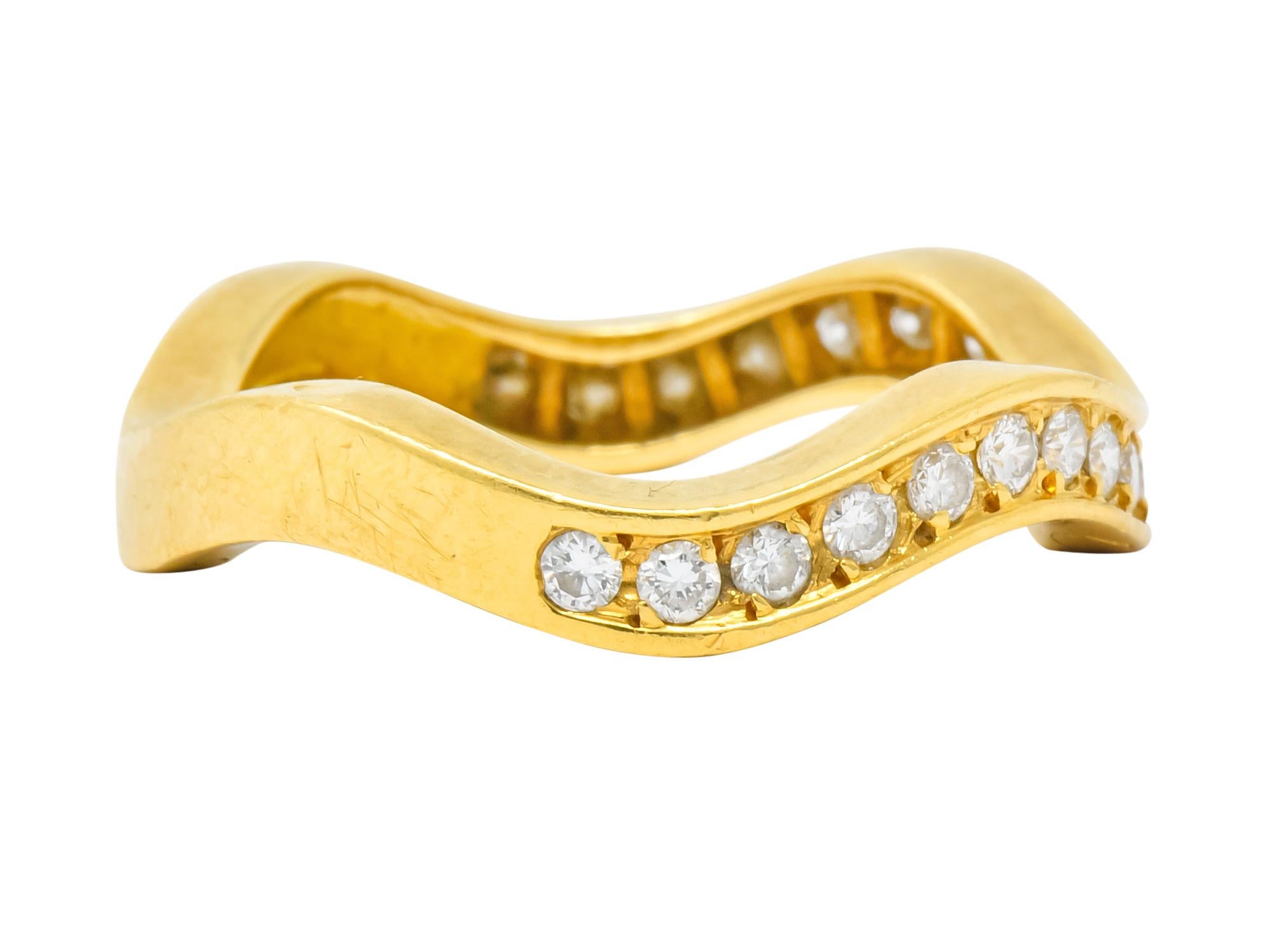 Women's or Men's French Cartier 1.56 Carat Diamond 18 Karat Gold Wave Triple Band Stack Rings