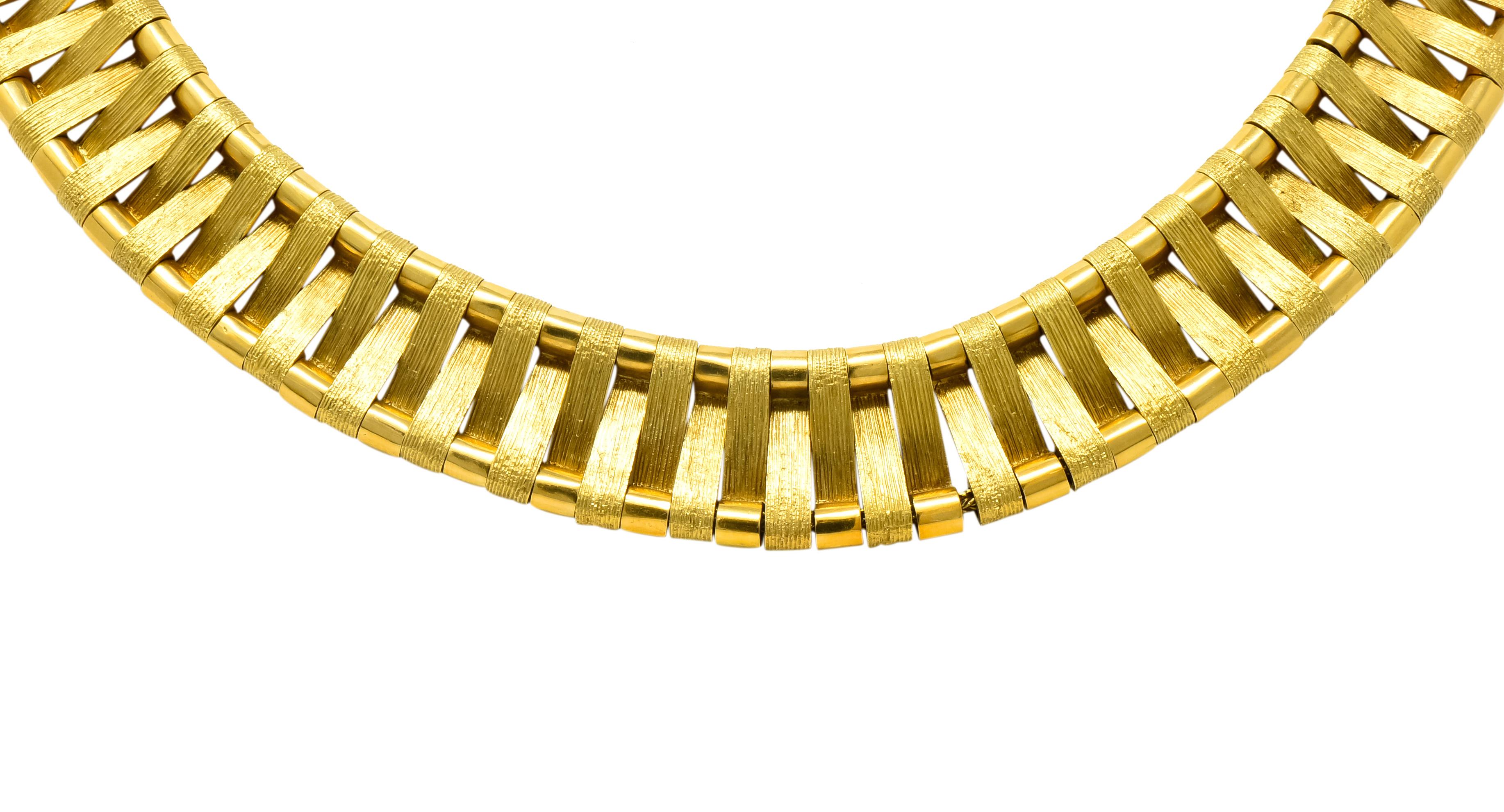 French Cartier 18 Karat Yellow Gold Textured Collar Woven Retro Necklace 5