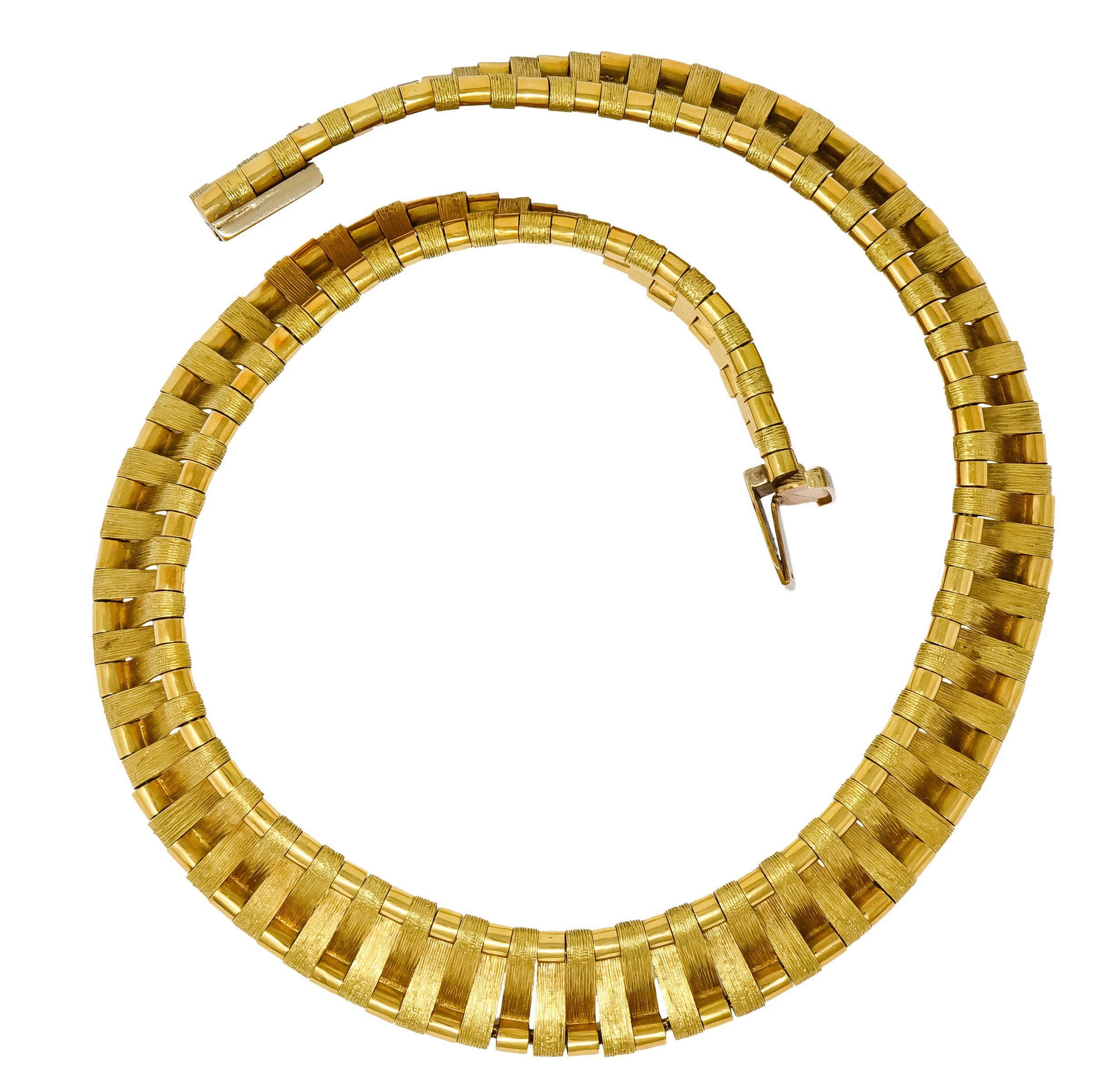 French Cartier 18 Karat Yellow Gold Textured Collar Woven Retro Necklace 6