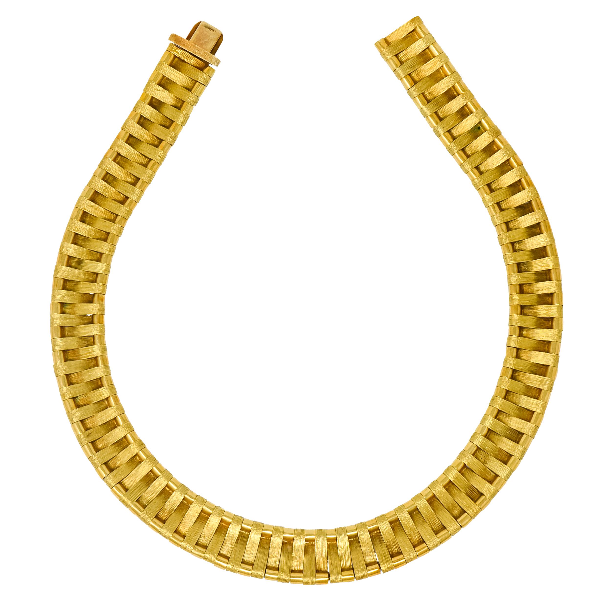 French Cartier 18 Karat Yellow Gold Textured Collar Woven Retro Necklace 7