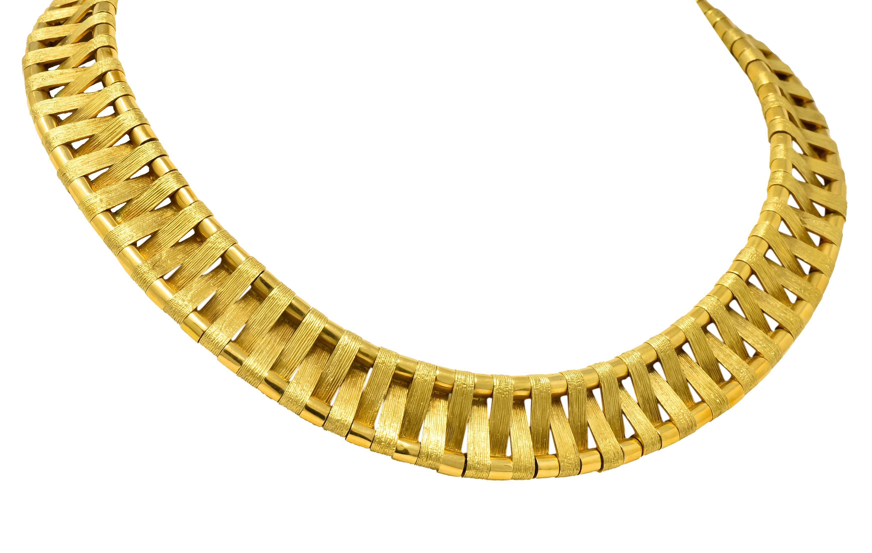 Modernist French Cartier 18 Karat Yellow Gold Textured Collar Woven Retro Necklace