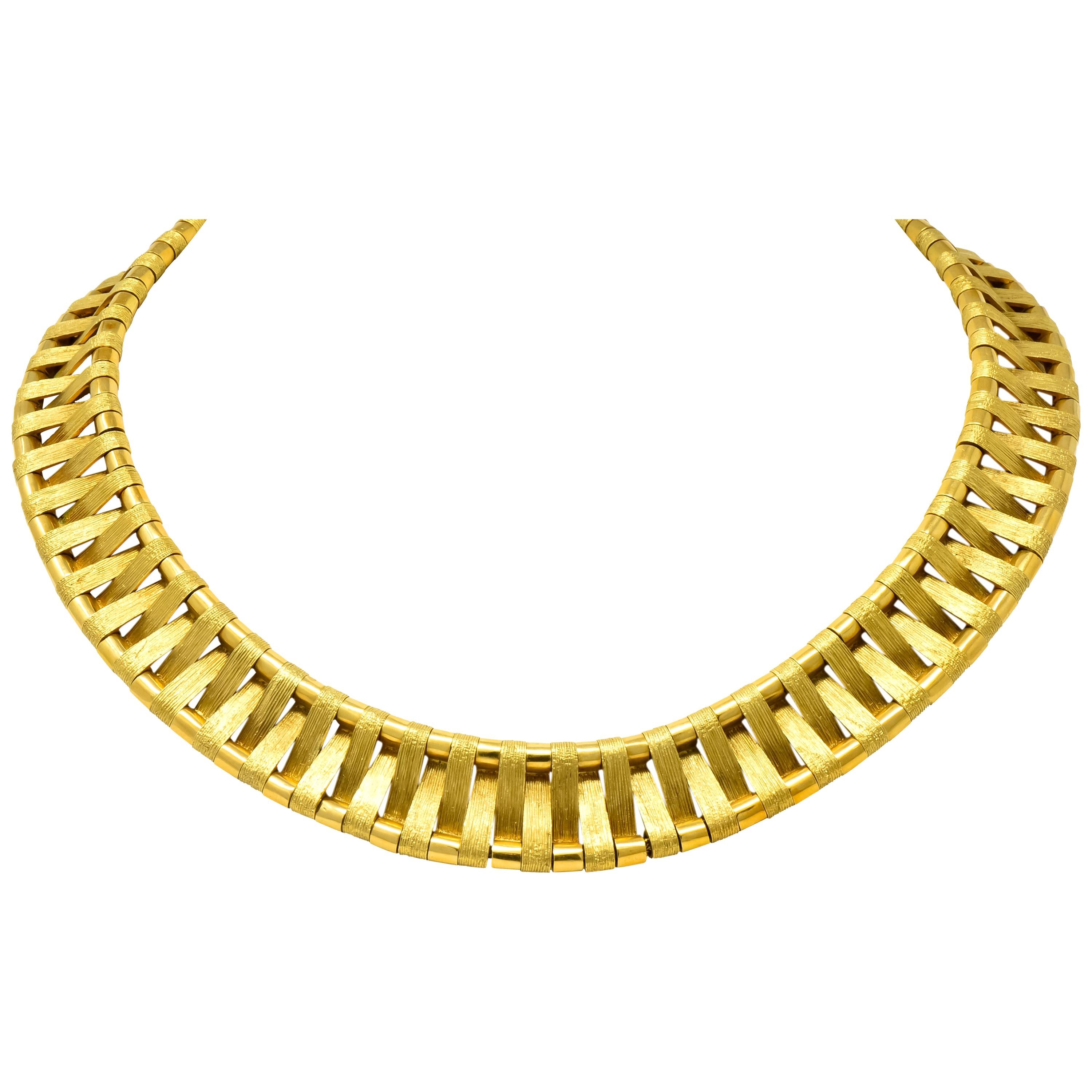 French Cartier 18 Karat Yellow Gold Textured Collar Woven Retro Necklace