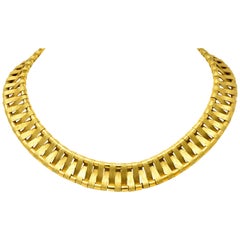 French Cartier 18 Karat Yellow Gold Textured Collar Woven Retro Necklace