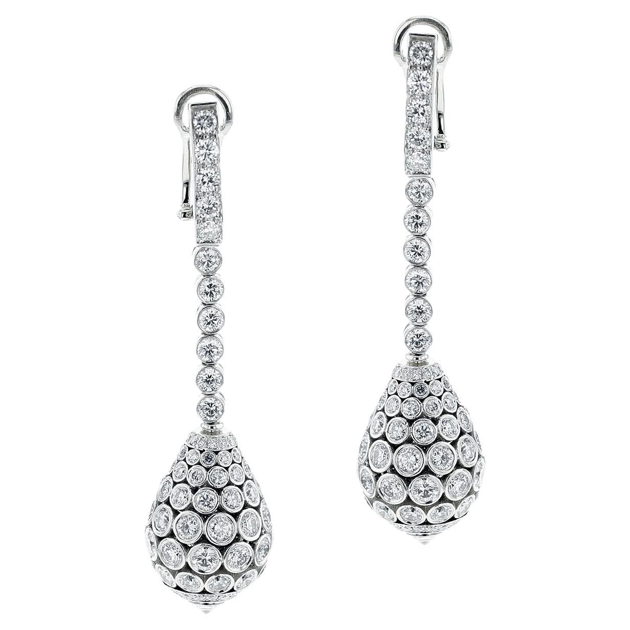 French Cartier Diamond Dangling Drop Earrings, 18k For Sale