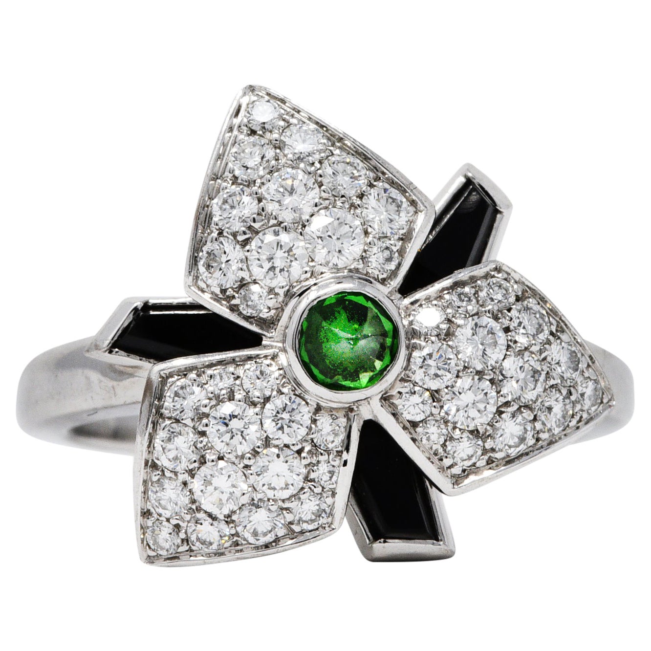 Cartier Caresse D

 Orchideenring, Diamant Onyx Granat 18 Karat Weigold