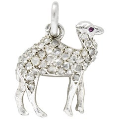 French Cartier Edwardian Rose Cut Diamond Platinum Camel Charm