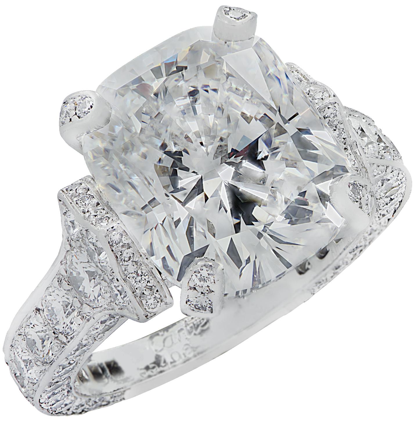 Modern French Cartier GIA Certified 9.03 Carat Cushion Cut Diamond Engagement Ring