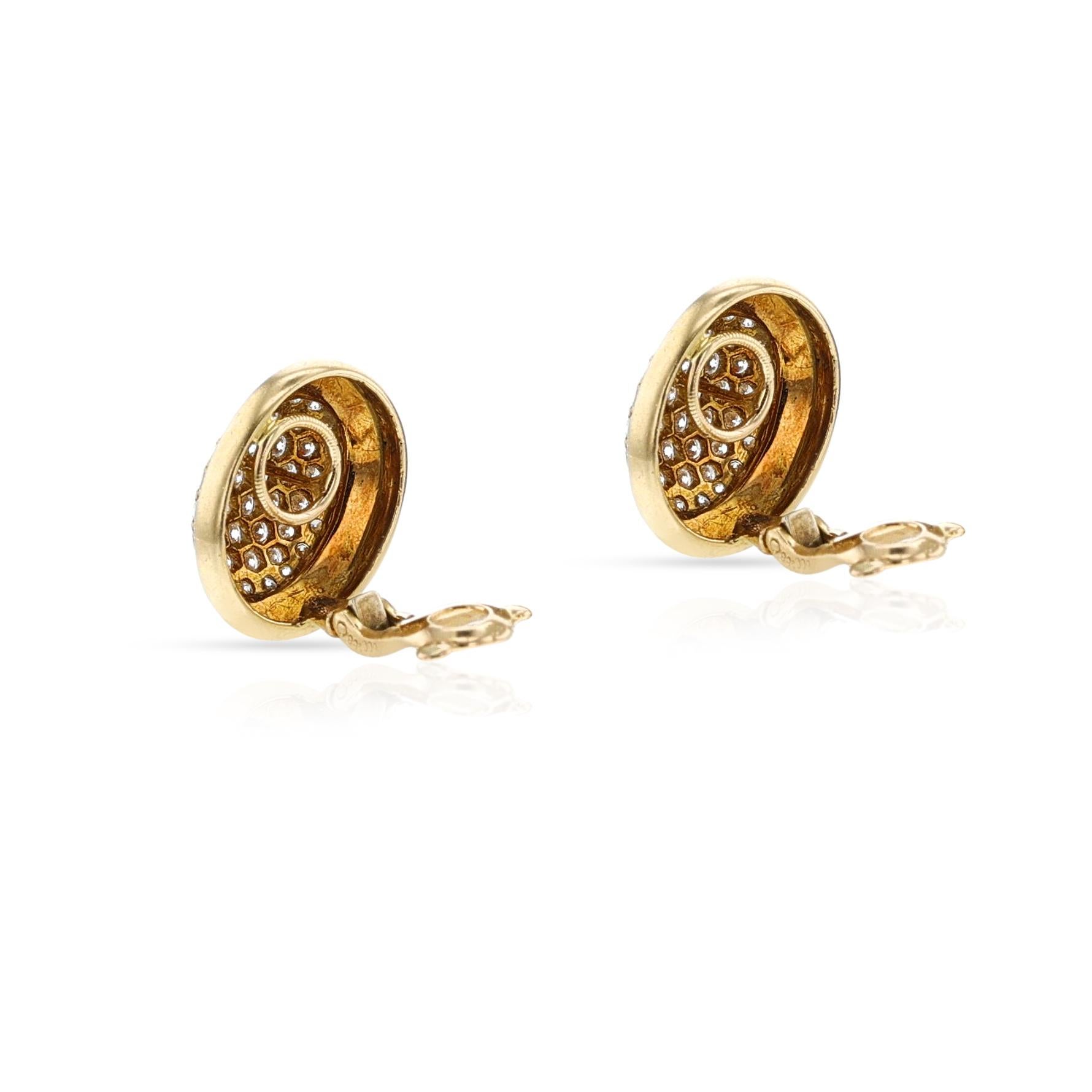 Women's or Men's French Cartier Oval Diamond Earrings, 18k For Sale