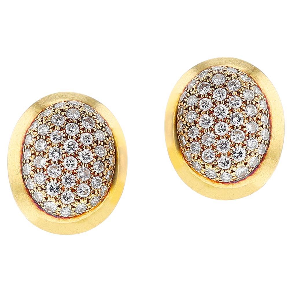 French Cartier Oval Diamond Earrings, 18k For Sale