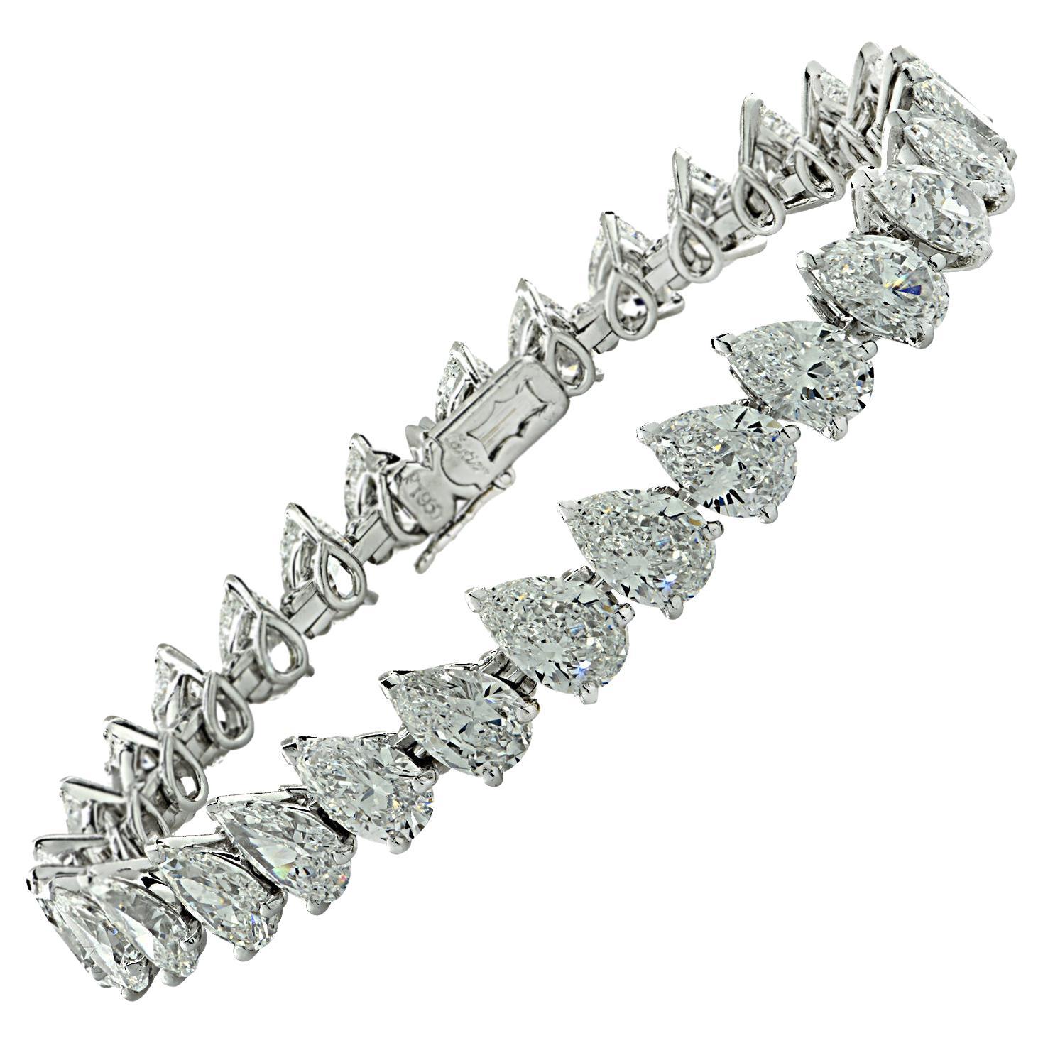 French Cartier Pear Shaped Straight Line Diamond Bracelet