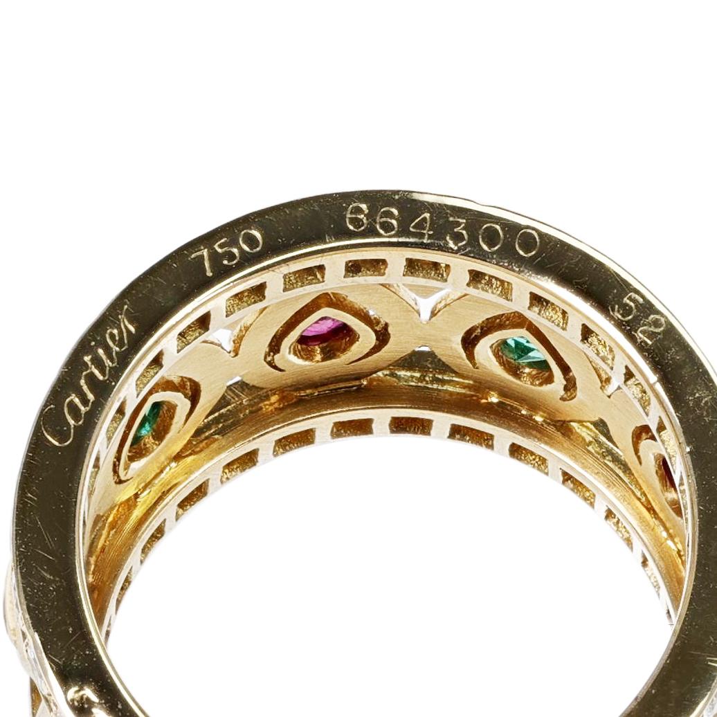 Round Cut French Cartier Ruby and Emerald with Diamond Border Band, 18K with Certificate For Sale