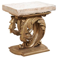 French Carved Acanthus Fragment Base Drinks Table with Fossilized Coral Slab Top