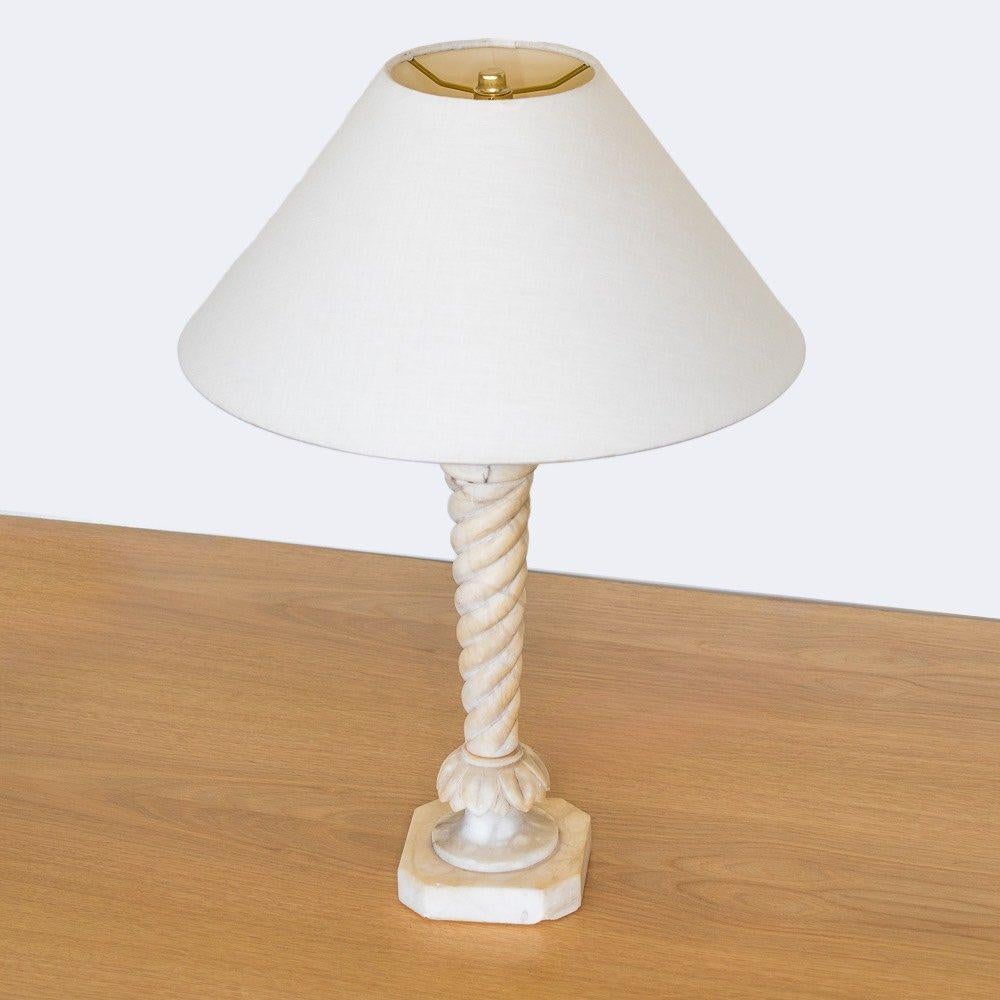 20th Century French Carved Alabaster Lamp For Sale