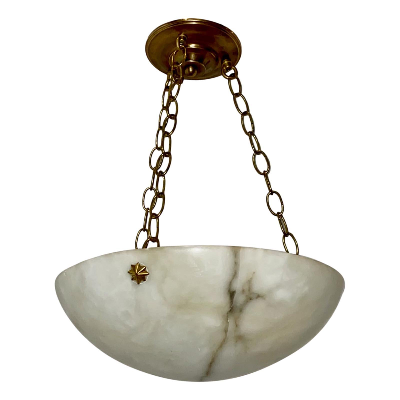Early 20th Century French Carved Alabaster Light Fixture
