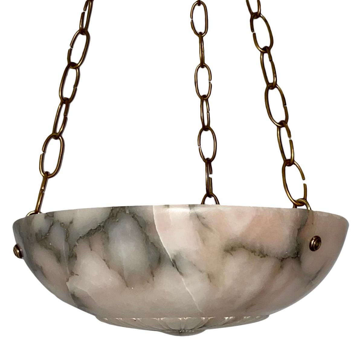 Early 20th Century French Carved Alabaster Pendant Light Fixture
