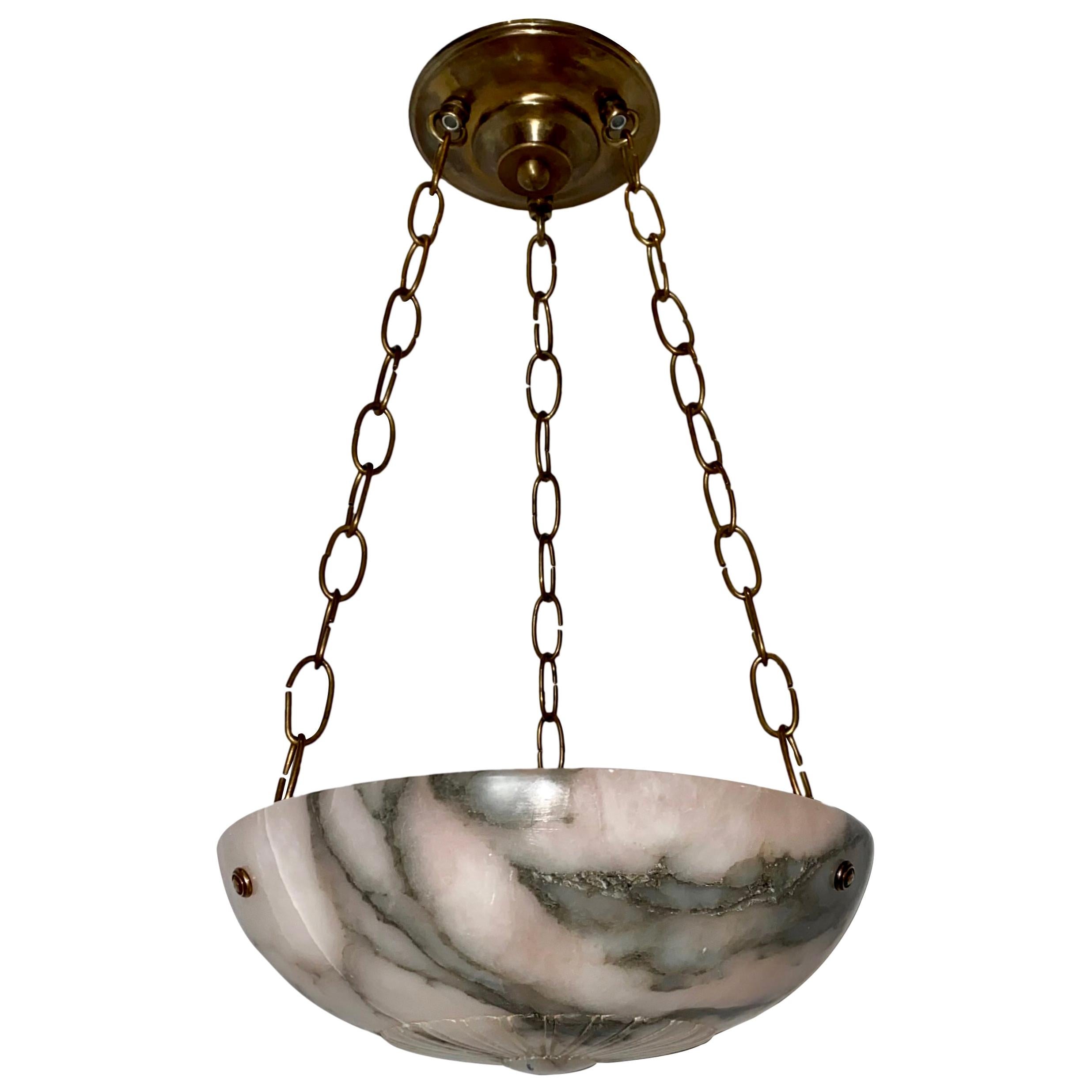 French Carved Alabaster Pendant Light Fixture