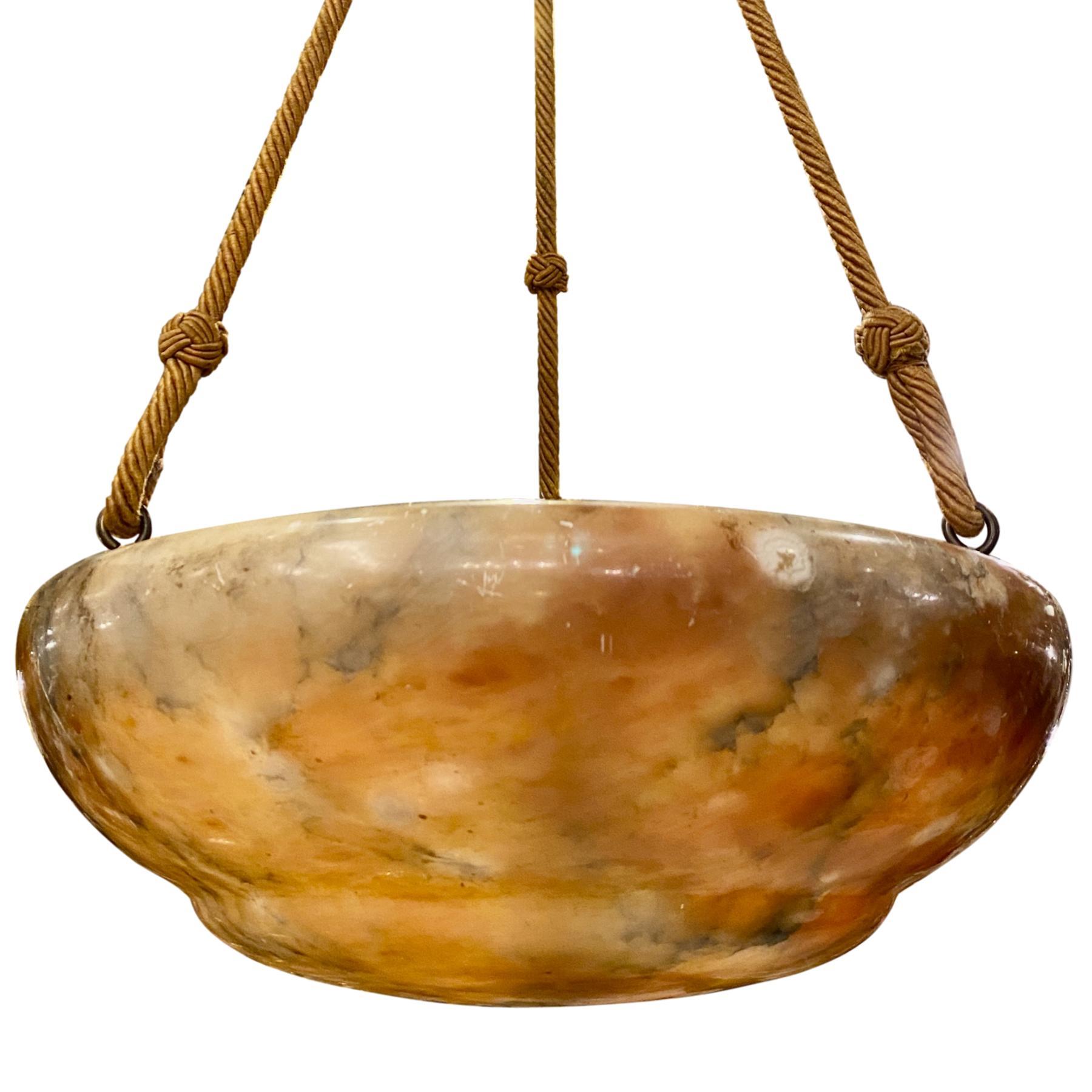 French Carved Amber Alabaster Fixture In Good Condition In New York, NY