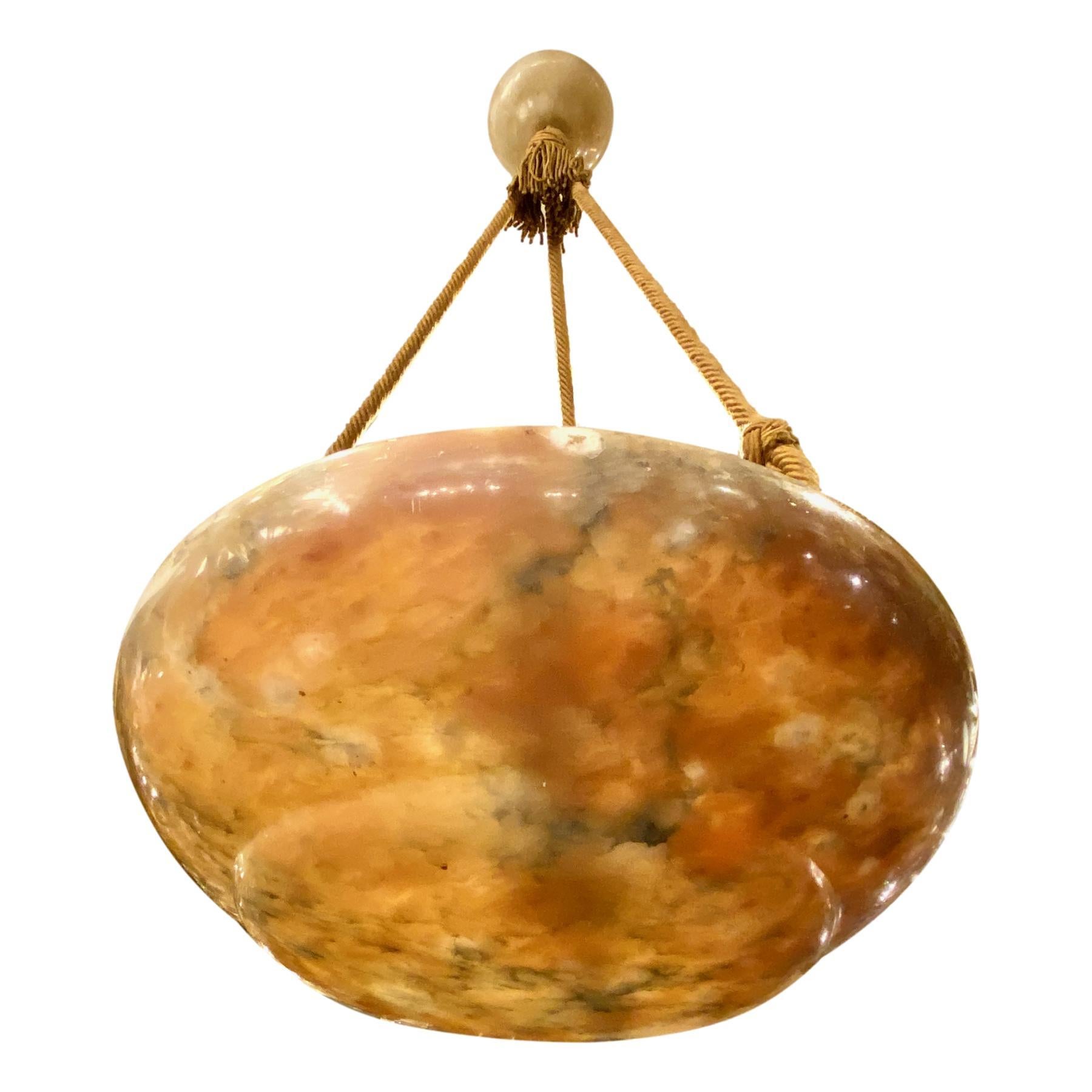 Mid-20th Century French Carved Amber Alabaster Fixture
