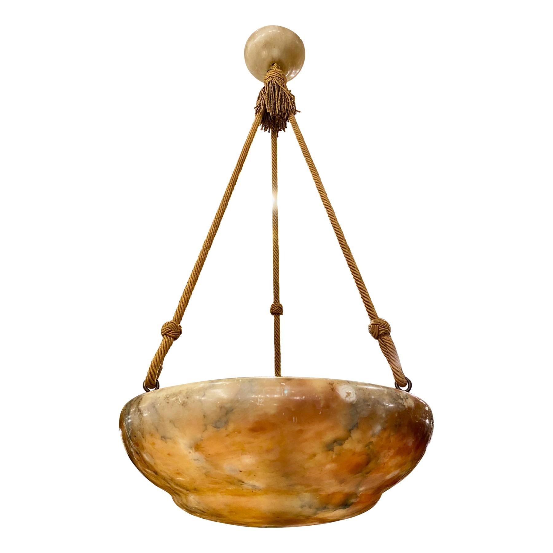 French Carved Amber Alabaster Fixture