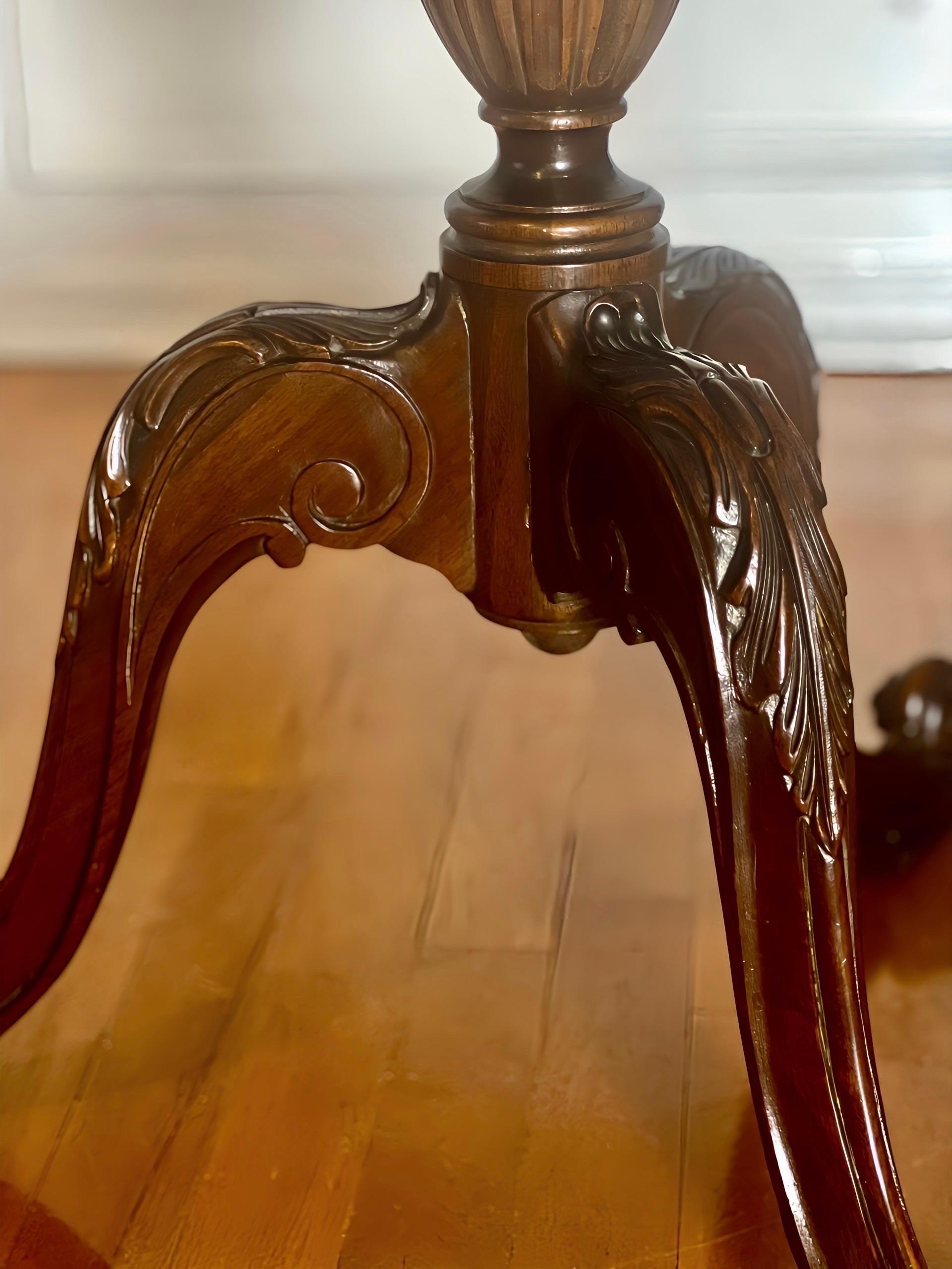 French Carved and Book-Matched Walnut Burl Hexagonal Pedestal Table For Sale 9