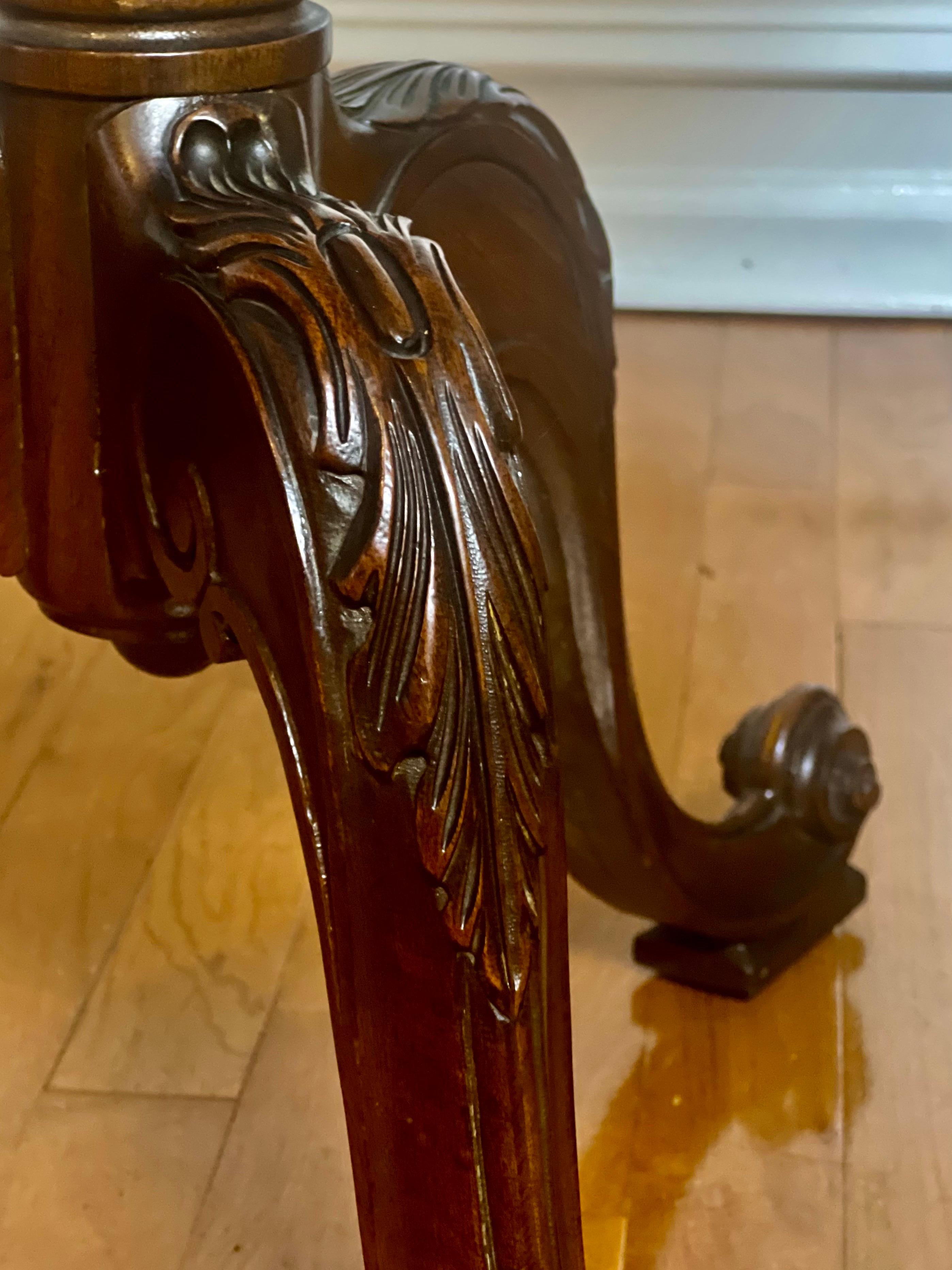 French Carved and Book-Matched Walnut Burl Hexagonal Pedestal Table For Sale 10
