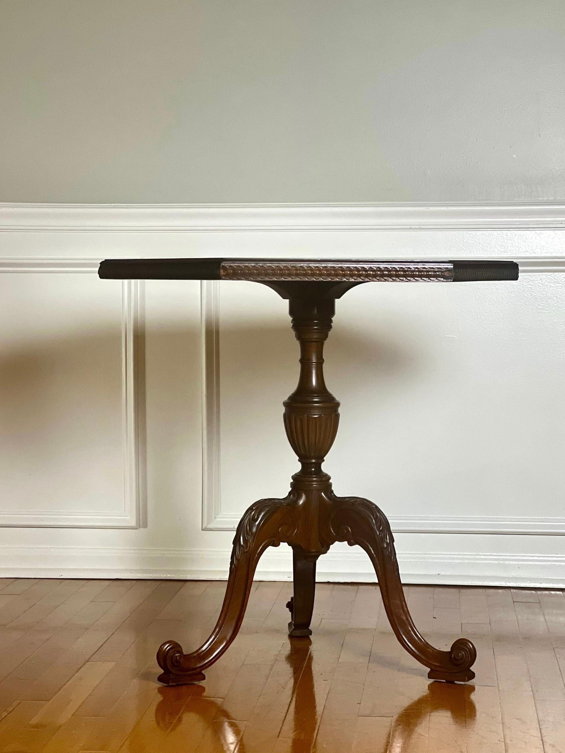 Mid-20th Century French Carved and Book-Matched Walnut Burl Hexagonal Pedestal Table For Sale