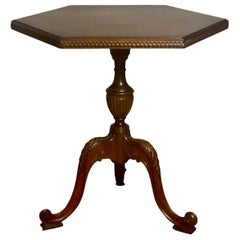 French Carved and Book-Matched Walnut Burl Hexagonal Pedestal Table
