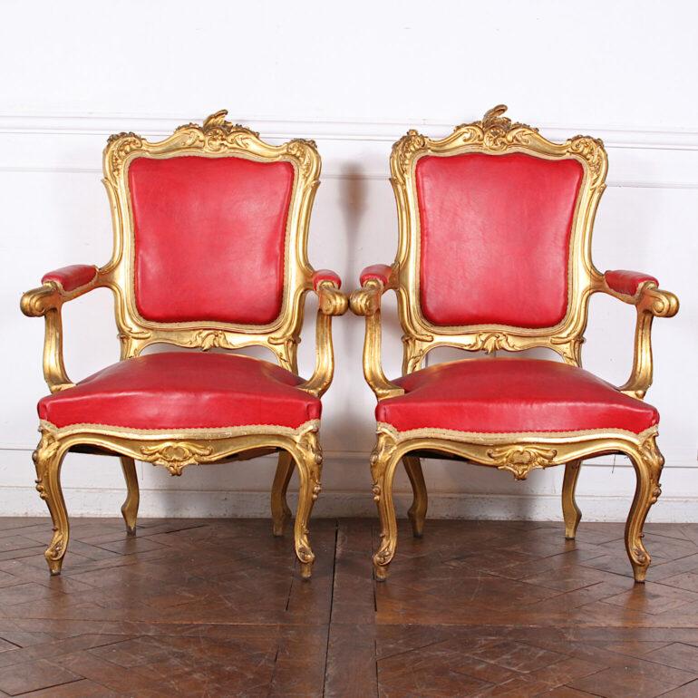 French Carved and Gilt Louis XV Style Chairs For Sale 1