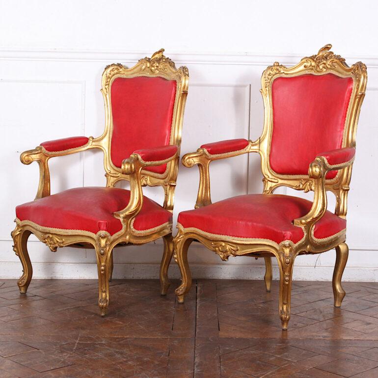 French Carved and Gilt Louis XV Style Chairs For Sale 4