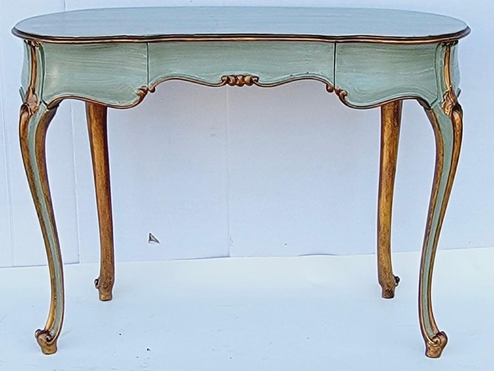 20th Century French Carved and Painted Giltwood Kidney Shape Desk / Vanity / Table