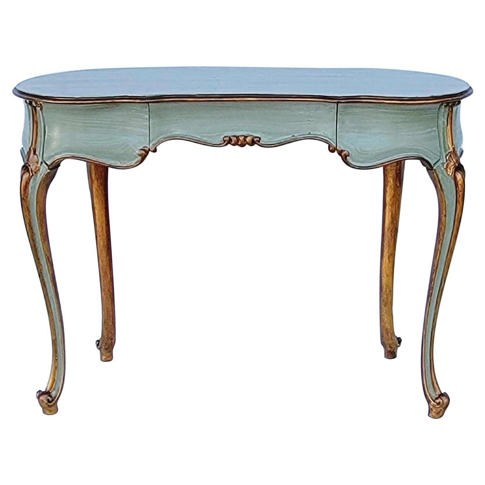 French Carved and Painted Giltwood Kidney Shape Desk / Vanity / Table