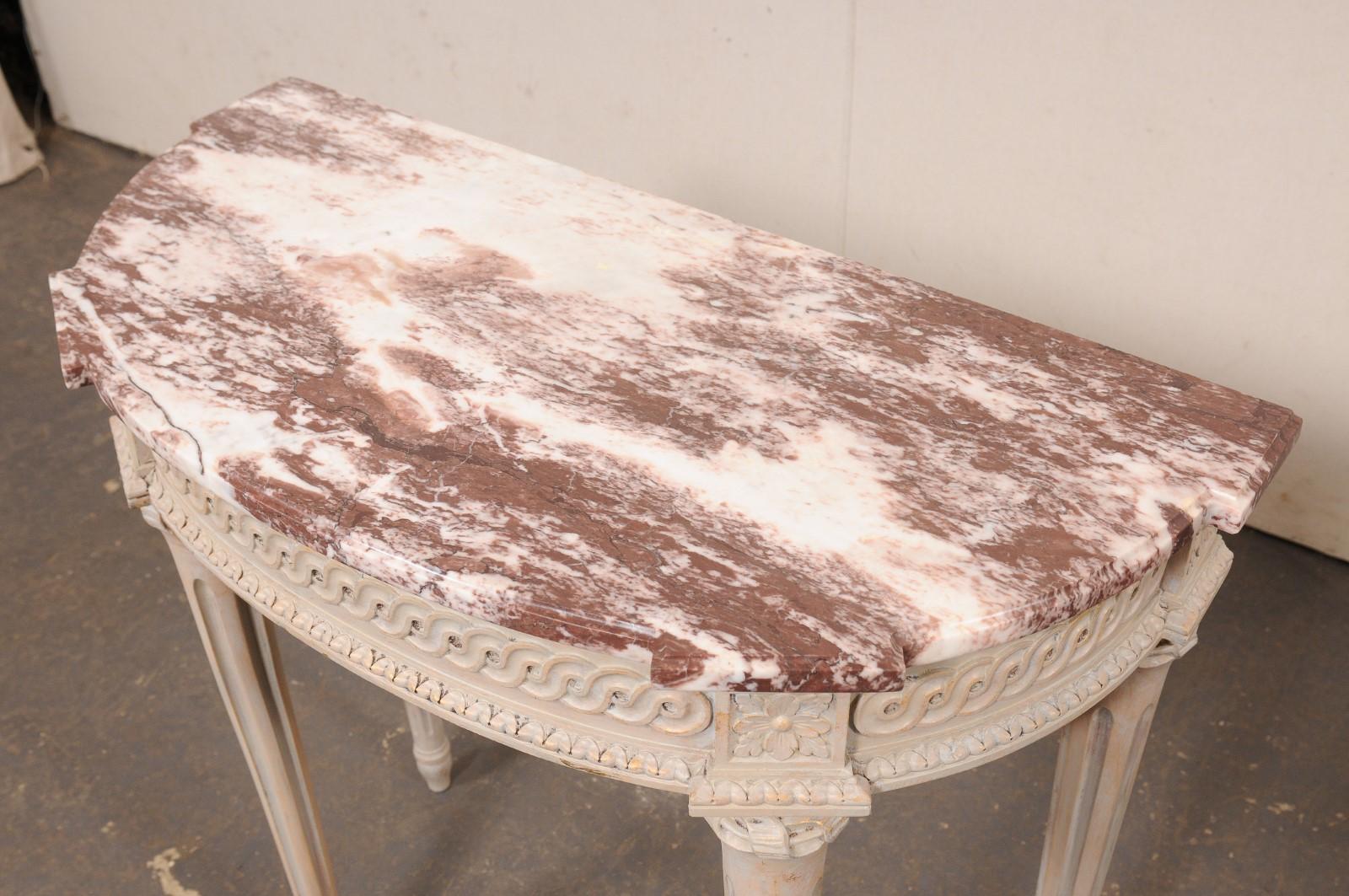 French Carved and Painted wood Console Marble Top, 3 Ft Wide For Sale 6